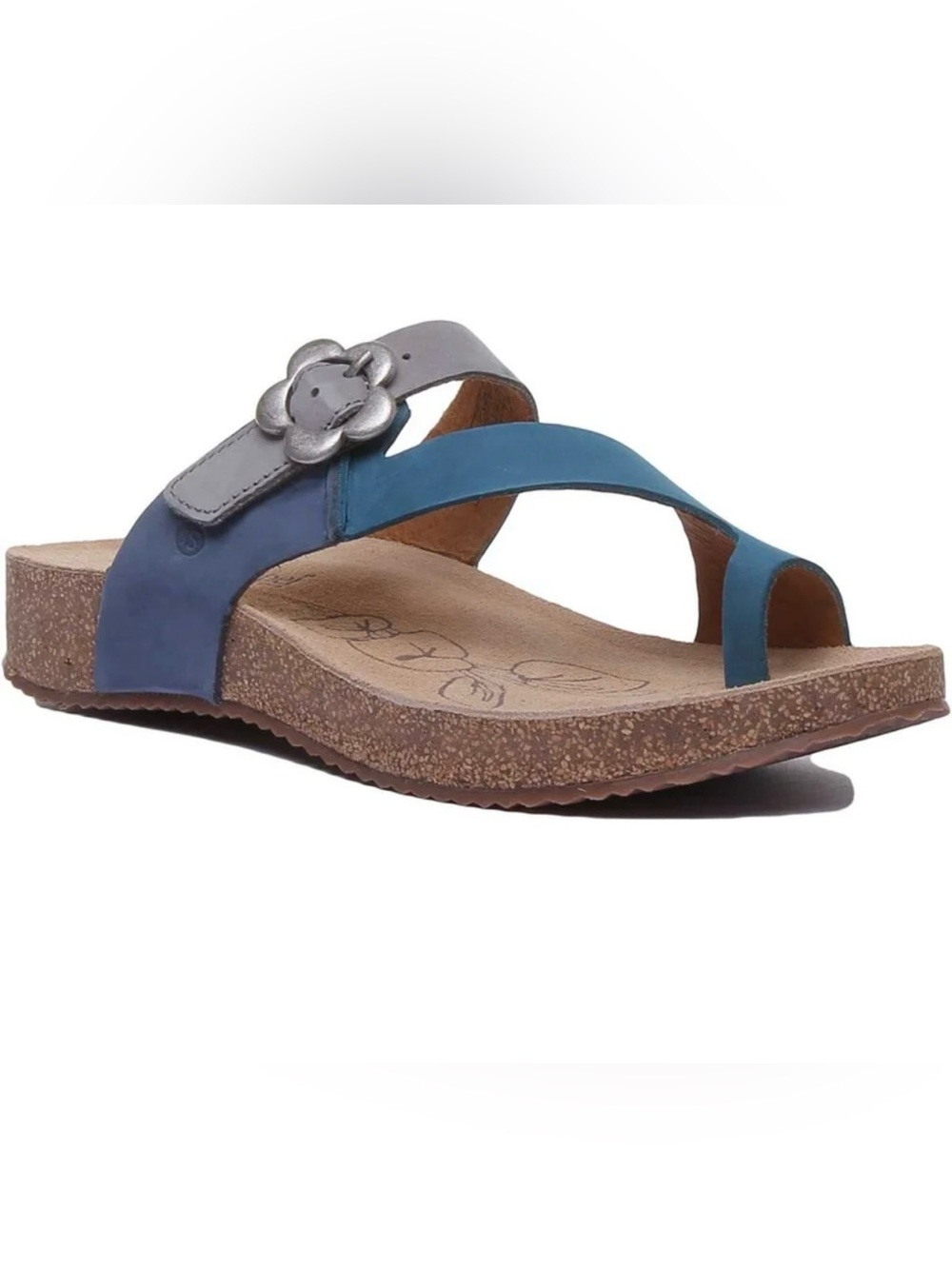 Josef Seibel Tonga 23 Sandal Blue Grey Flower Buckle Size 38